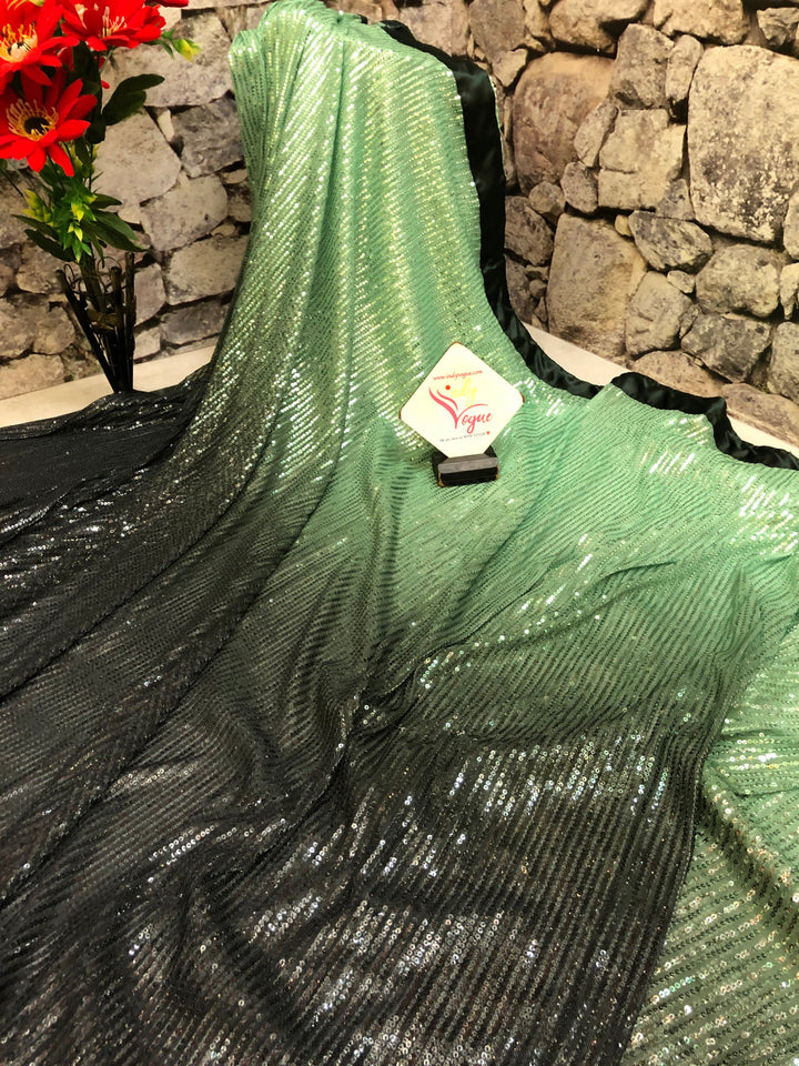 Green and Black Color Two Shade Designer Net Saree with Sequin Work