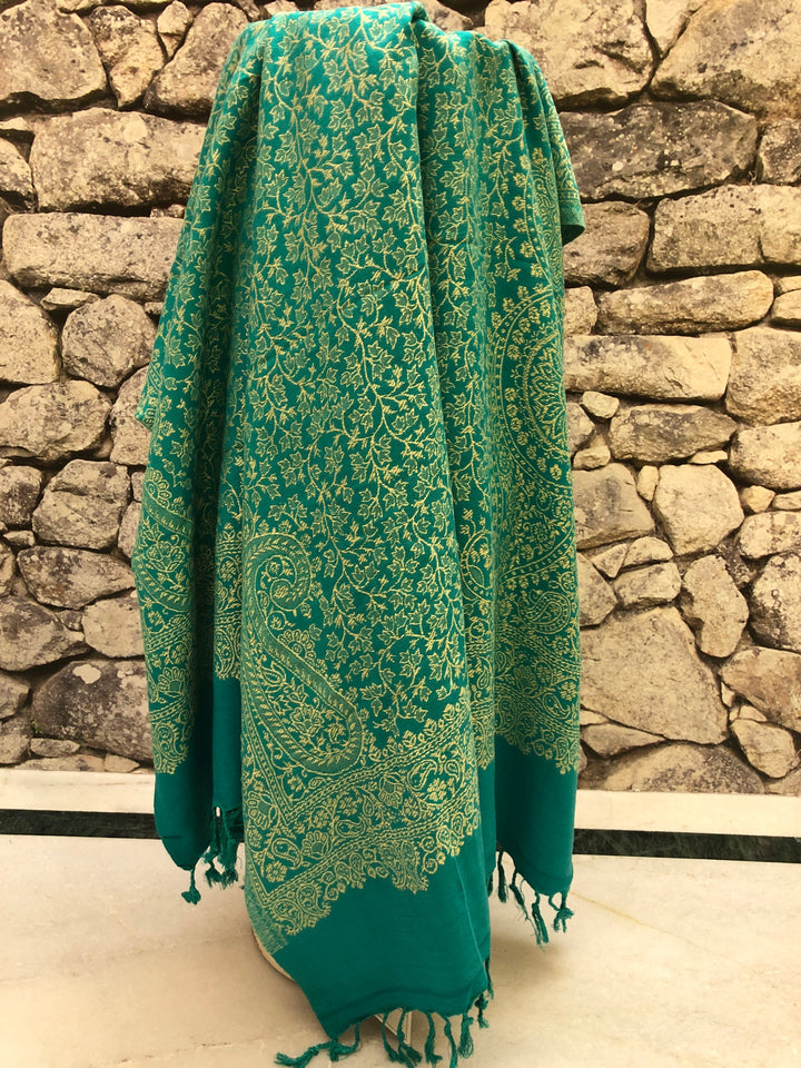 Green Color Pashmina Stole with Allover Weaving