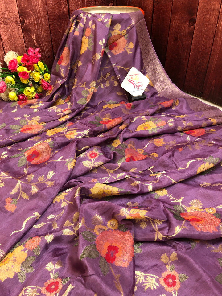 Lavender Color Muga Silk Saree