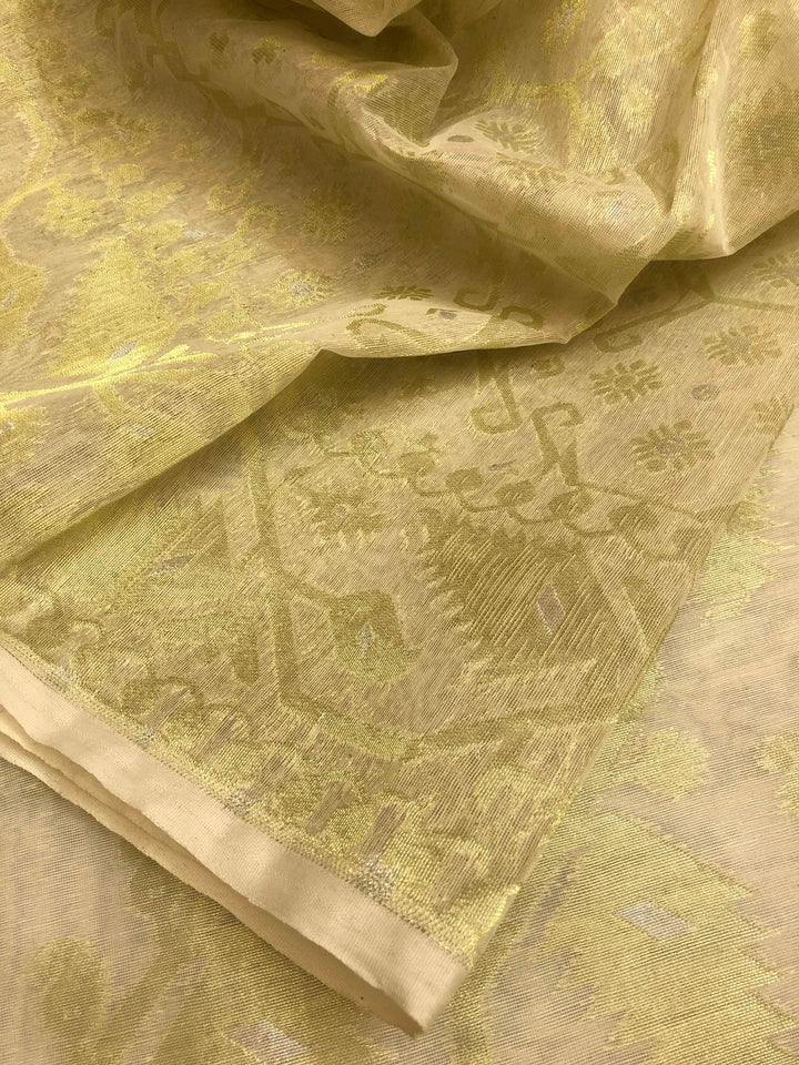 Light Biscotti Color Jamdani Saree with Allover Jaal Zari Weaving