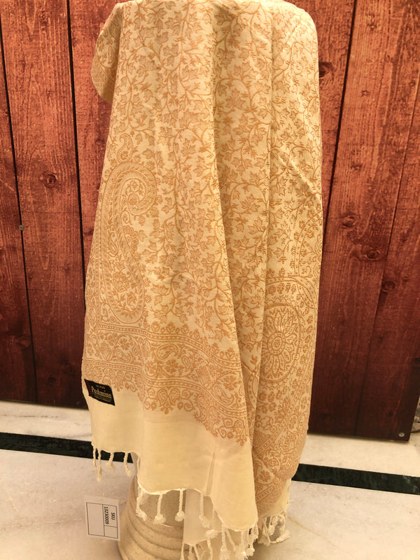 Light Cream Color Pashmina Stole with Allover Weaving