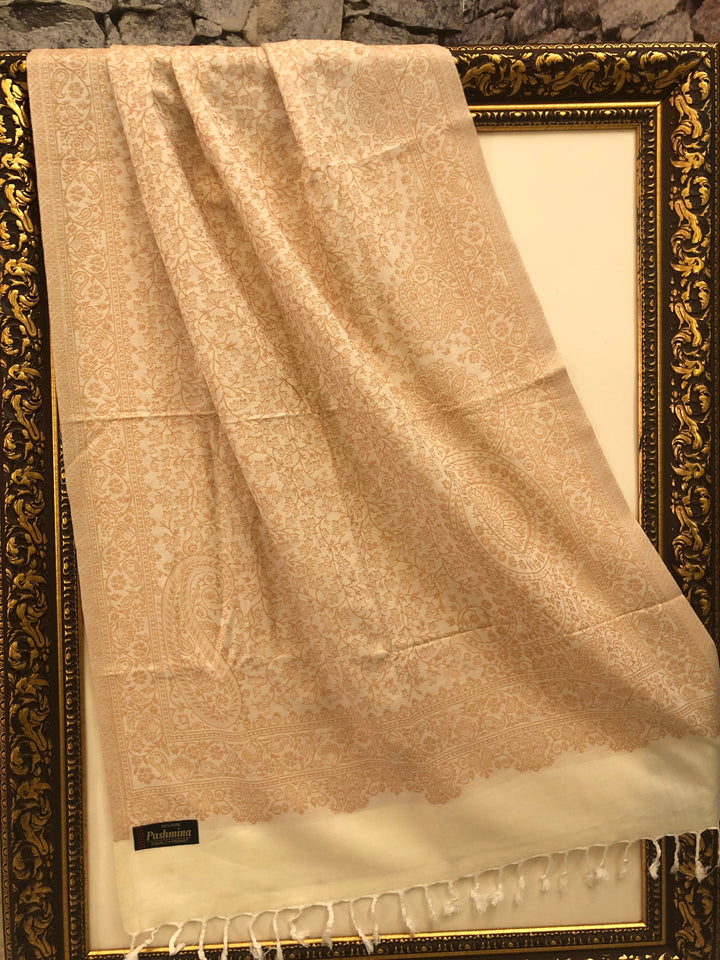 Light Cream Color Pashmina Stole with Allover Weaving