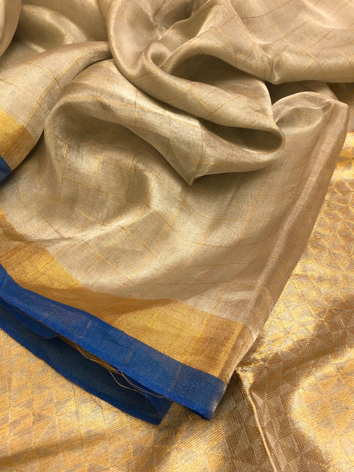 Light Golden Color Designer Tissue Silk Saree with Golden Zari Pallu