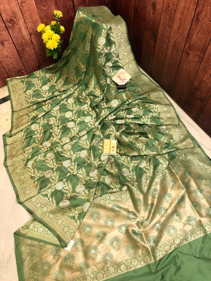 Light green Color Katan Jangla Banarasi Saree with Meenakari Work