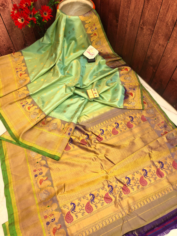 Light Green Color Pure Gadwal Silk with Kanchi Border