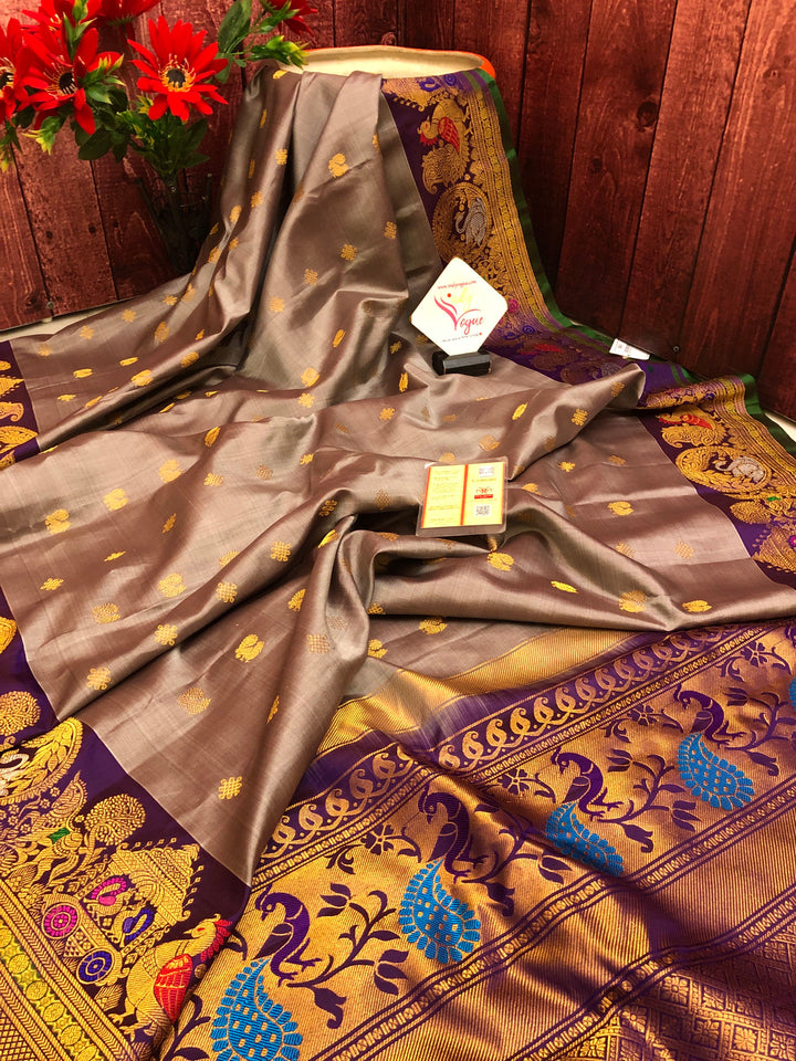 Light Peanut Color Pure Gadwal Silk Saree with Kanchi Border