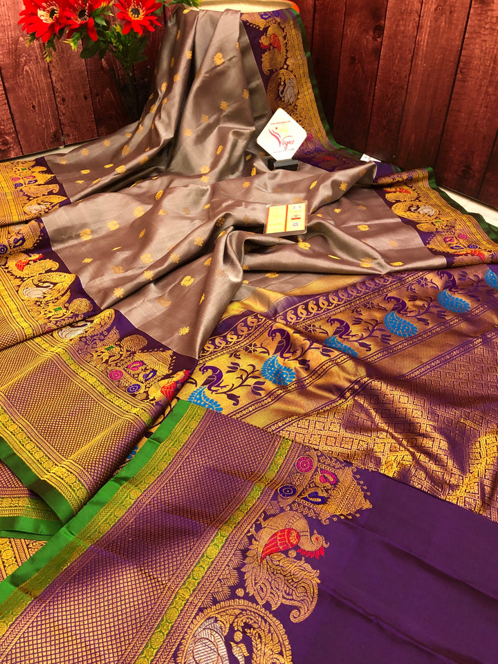 Light Peanut Color Pure Gadwal Silk Saree with Kanchi Border