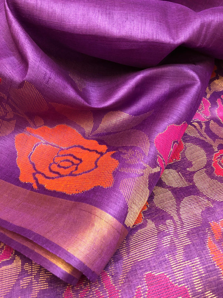 Light Purple Color Pure Tussar Silk Saree with Meenakari Border