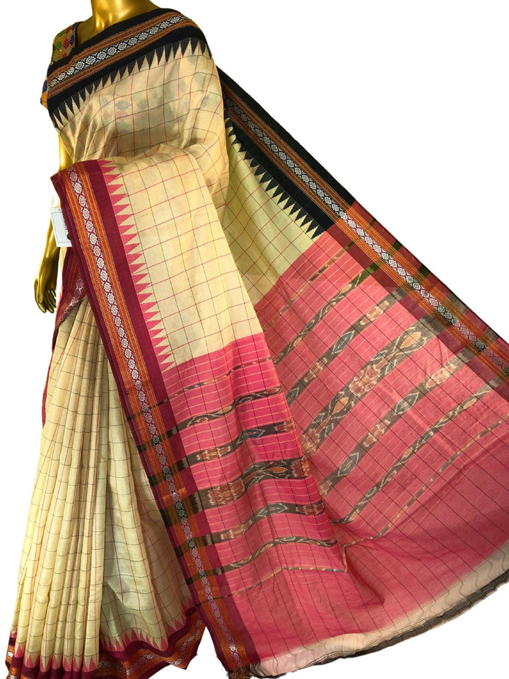 Light Sandal Color Pure Tussar Silk Saree with Vidarbha Ganga Jamuna Border