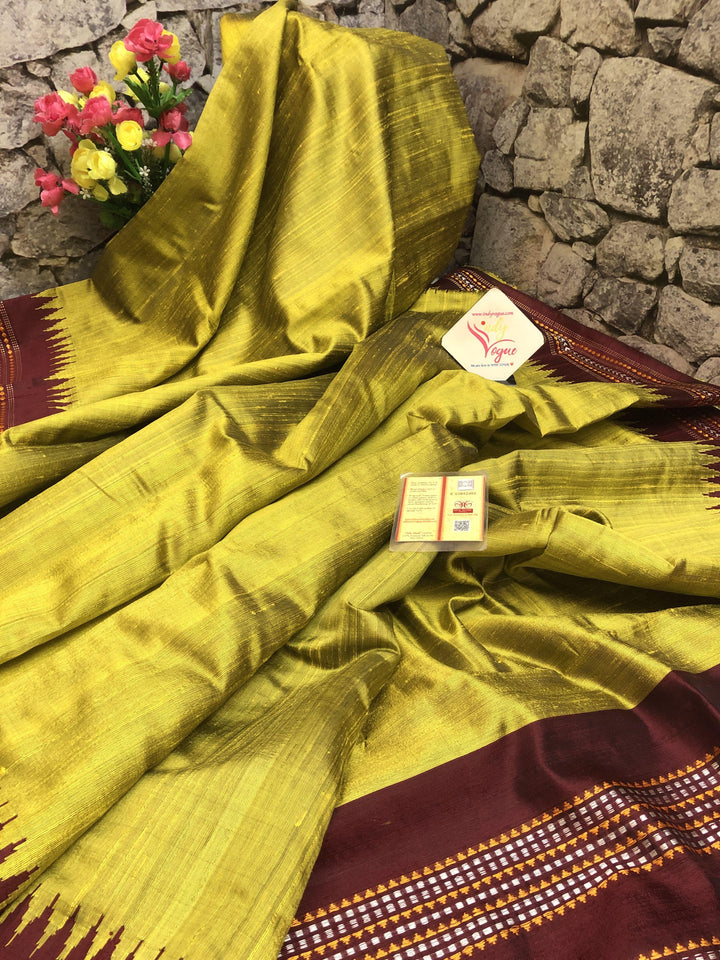 Lime Green Color Pure Raw Silk Saree with Vidharba Border