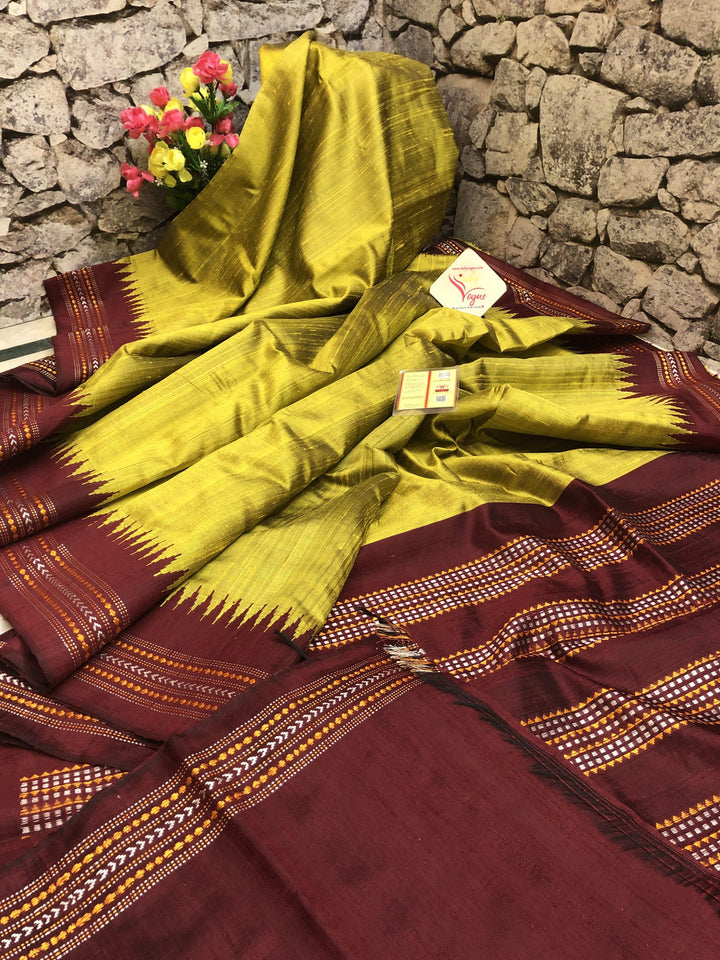 Lime Green Color Pure Raw Silk Saree with Vidharba Border