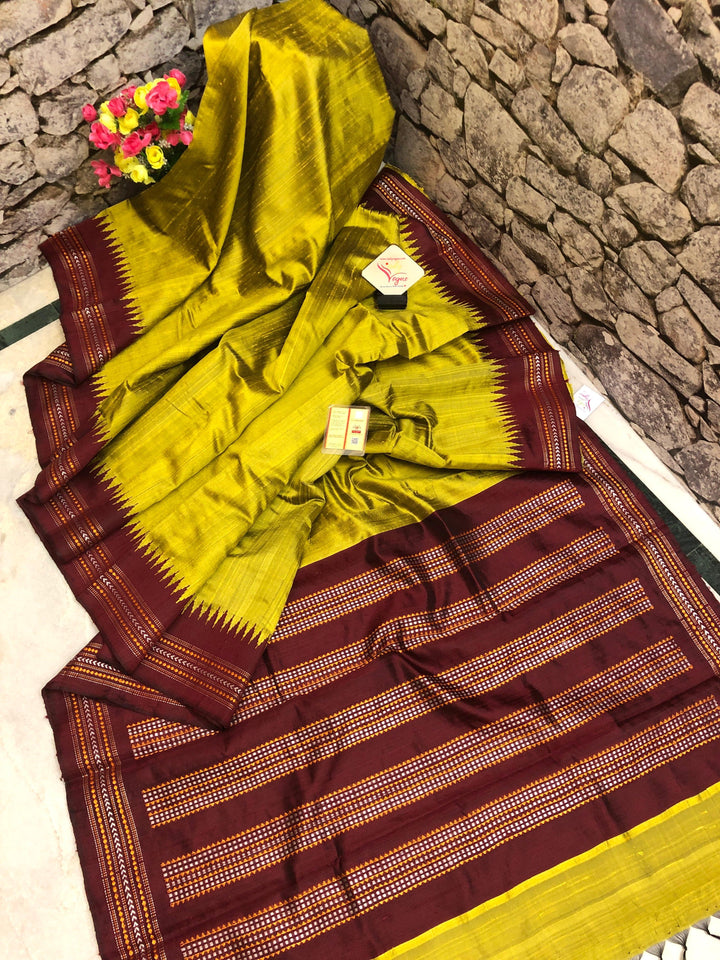 Lime Green Color Pure Raw Silk Saree with Vidharba Border