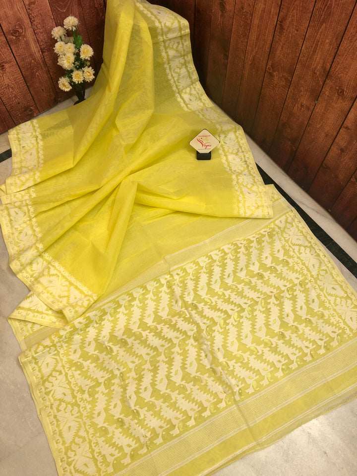 Lime Yellow Color Jamdani Saree