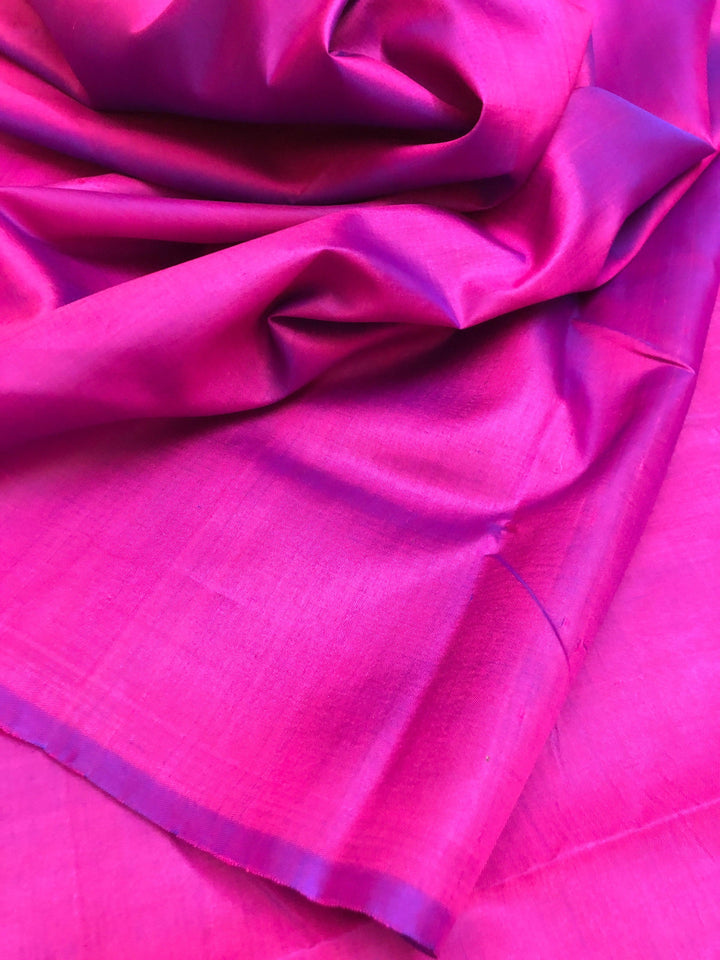 Magenta and Blue Dual Tone Color Bishnupur Silk Saree with Kalamkari Blouse