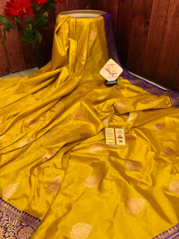 Maize Yellow Color Pure Katan Banarasi Saree