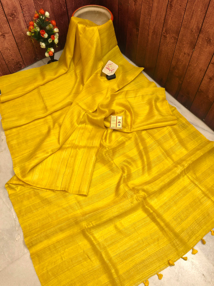 Maize Yellow Color Pure Matka Silk with Zari Stripes Work