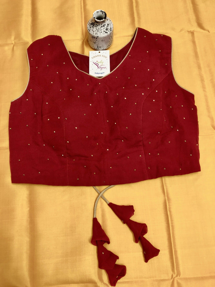 Maroon Color Sleeveless Pure Georgette Blouse with Stone Work