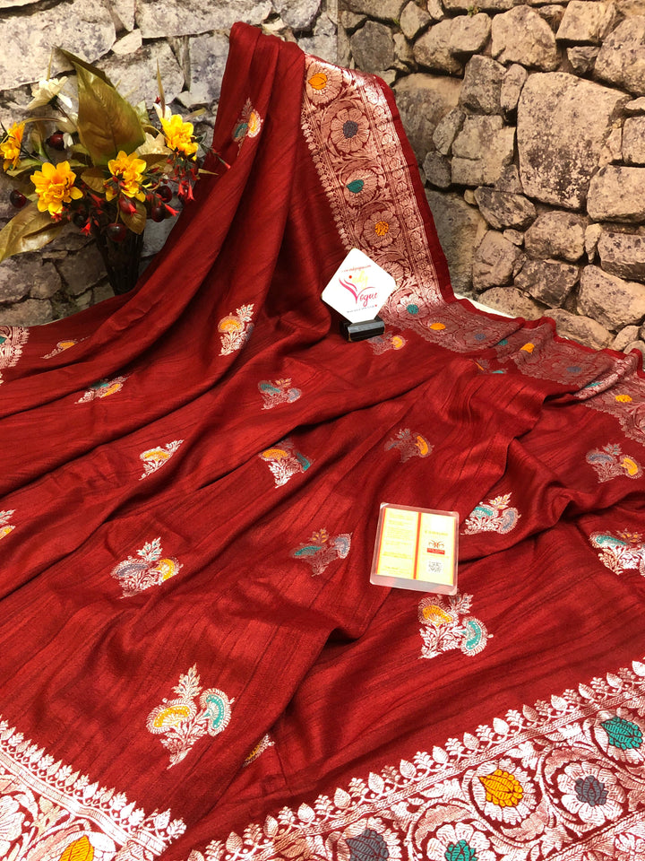 Maroon Color Tussar Georgette Banarasi with Silver Zari & MeenakariWork