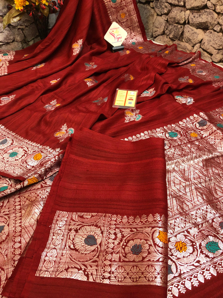 Maroon Color Tussar Georgette Banarasi with Silver Zari & MeenakariWork