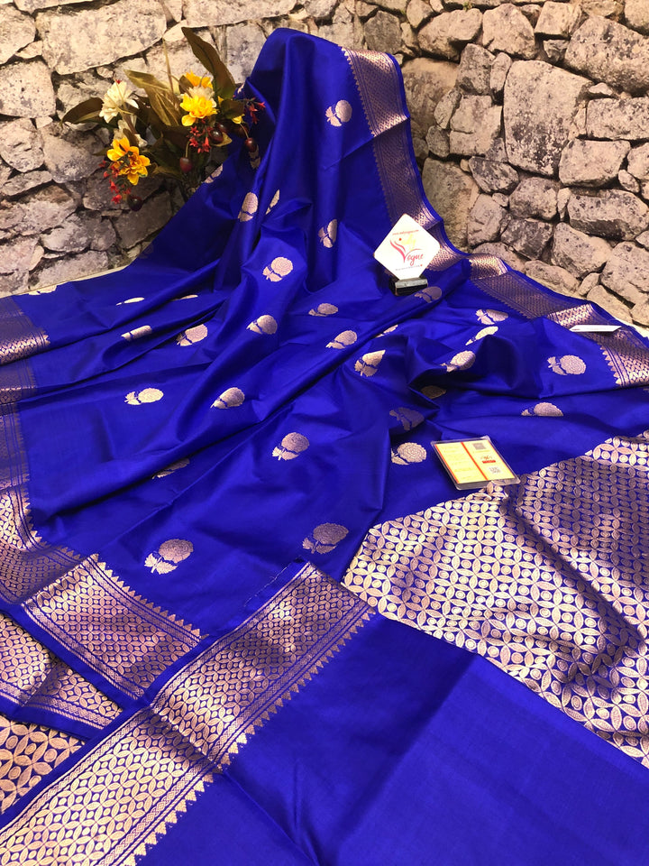 Midnight Blue Color Pure Baluchari Silk Saree with Rose Motif