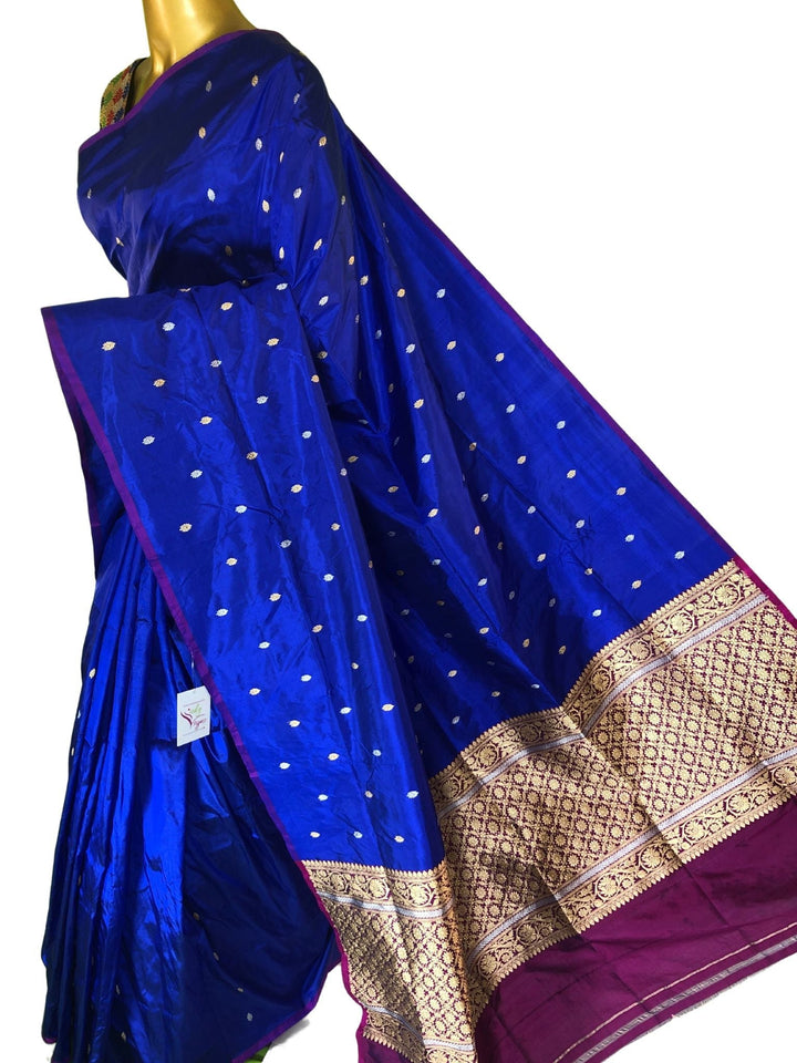 Midnight Blue Color Pure Katan Banarasi Saree with Tanchoi Pallu