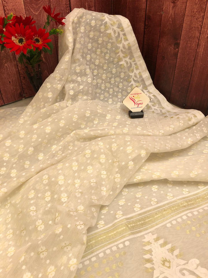 Milk Cream White Color Jamdani Saree