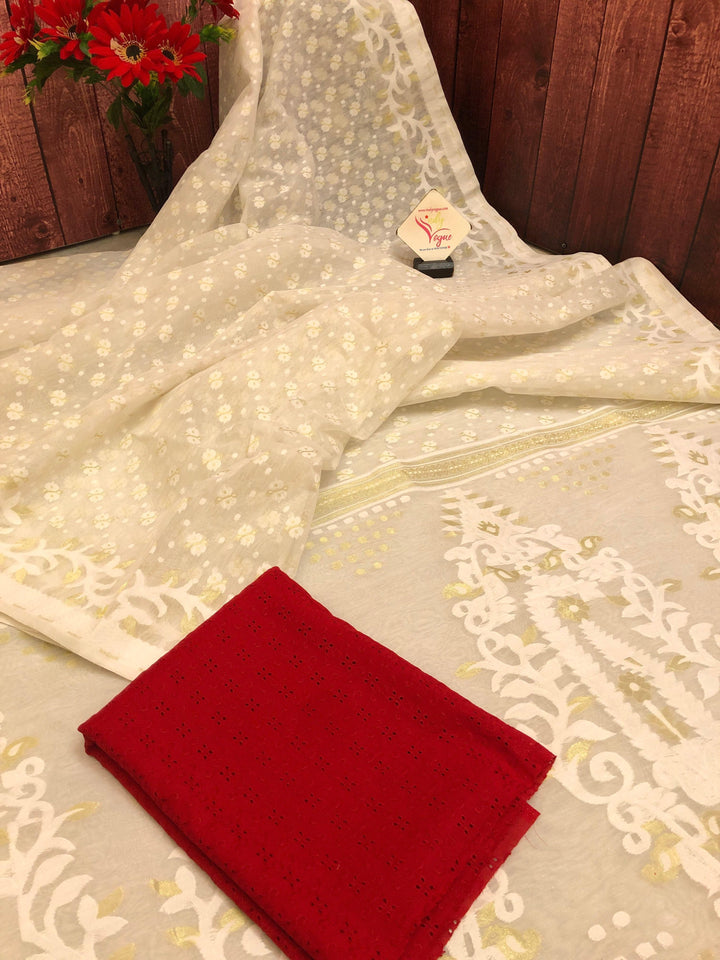 Milk Cream White Color Jamdani Saree