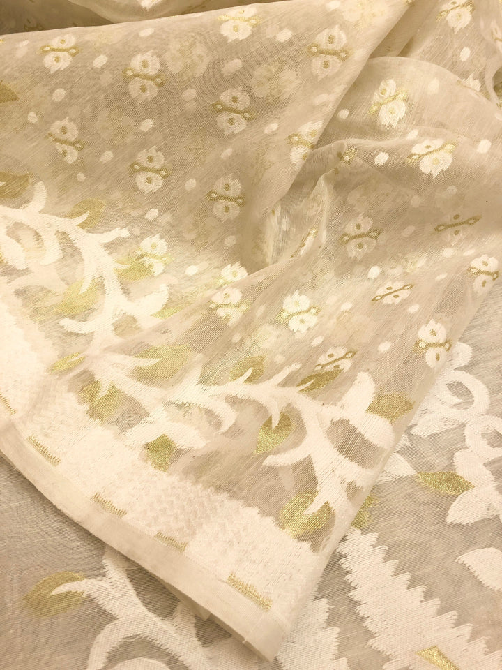 Milk Cream White Color Jamdani Saree