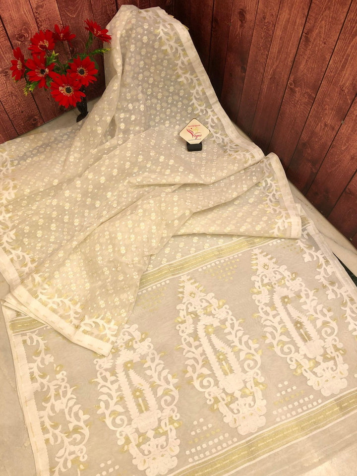 Milk Cream White Color Jamdani Saree