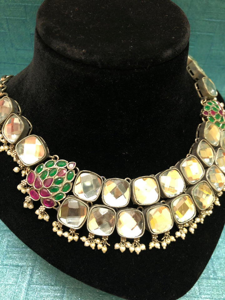 Multicolor Choker Necklace set with Palki Monalisa Stone Work