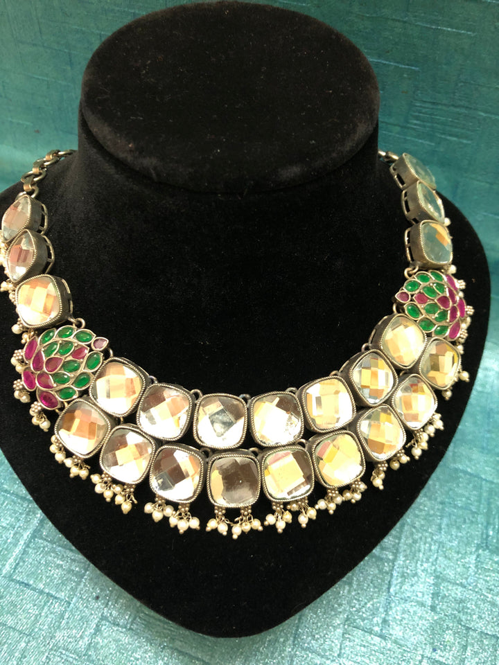 Multicolor Choker Necklace set with Palki Monalisa Stone Work
