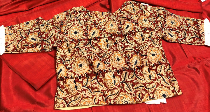 Multicolor Designer Cotton Blouse with Kalamkari Work and Chikankari Frill