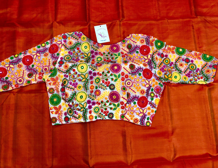 Multicolor Pure Georgette Designer Blouse with Allover Embroidery