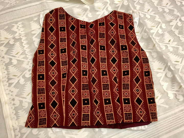Multicolor Sleeveless Cotton Designer Blouse with Ajrakh Print