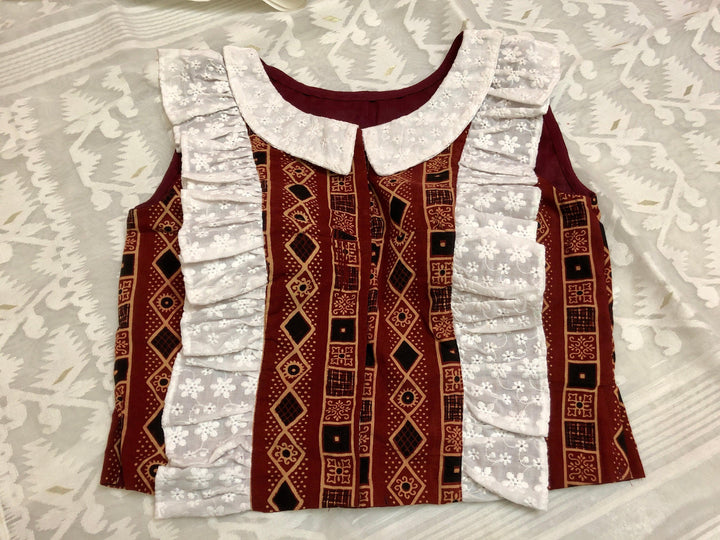 Multicolor Sleeveless Cotton Designer Blouse with Ajrakh Print
