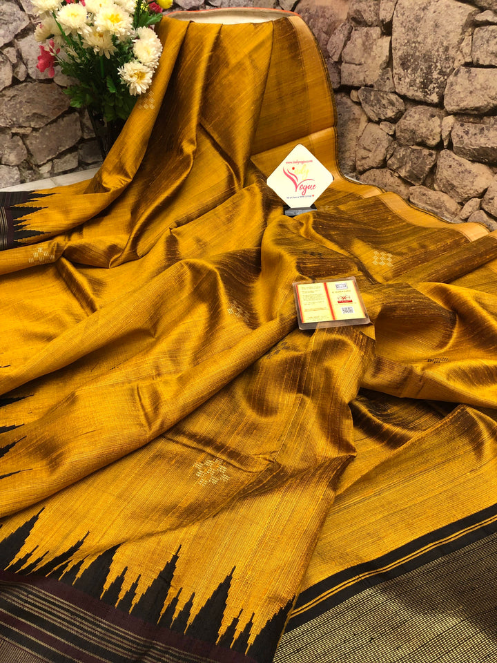 Mustard Color Pure Raw Silk Saree