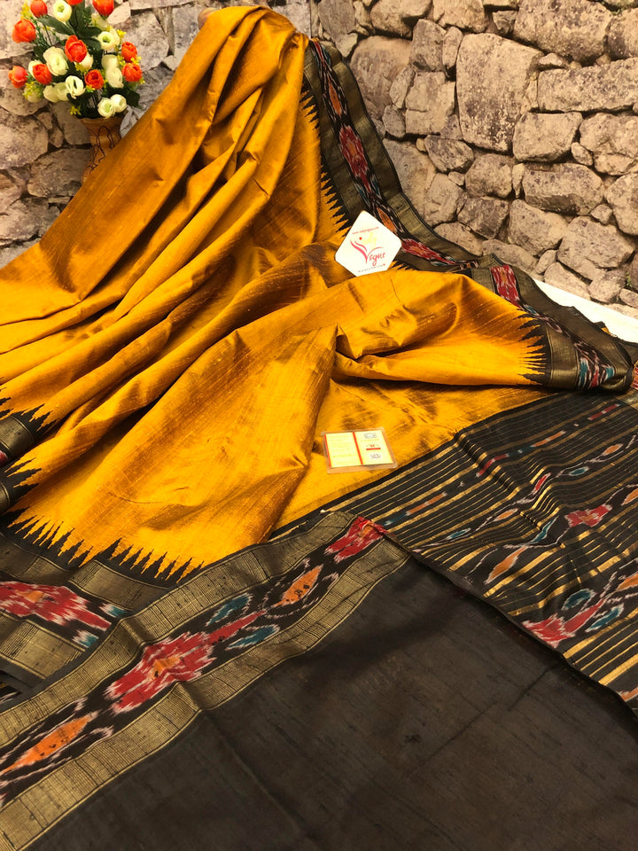 Mustard Golden Color Raw Silk with Ikat Work Pallu & Border