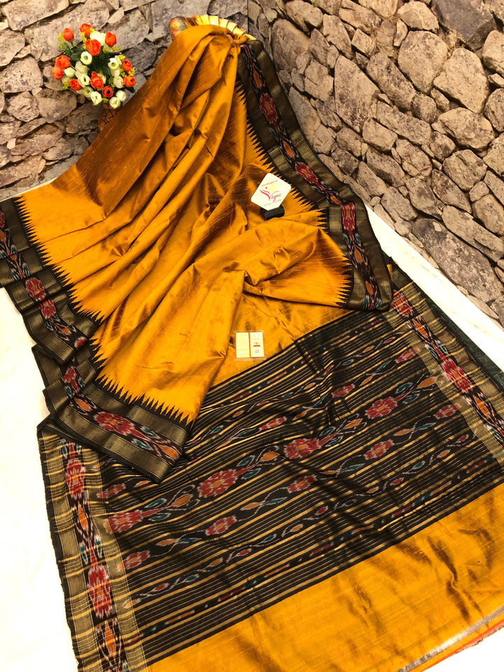 Mustard Golden Color Raw Silk with Ikat Work Pallu & Border