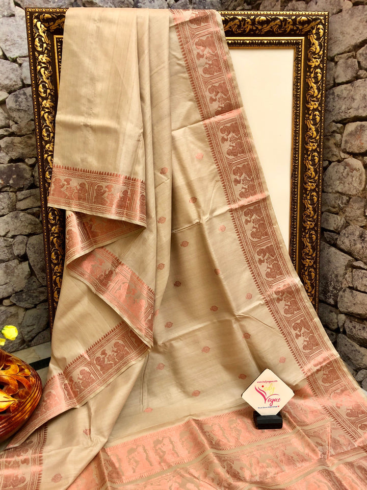 Natural Tussar Color Tussar Baluchari Silk Saree
