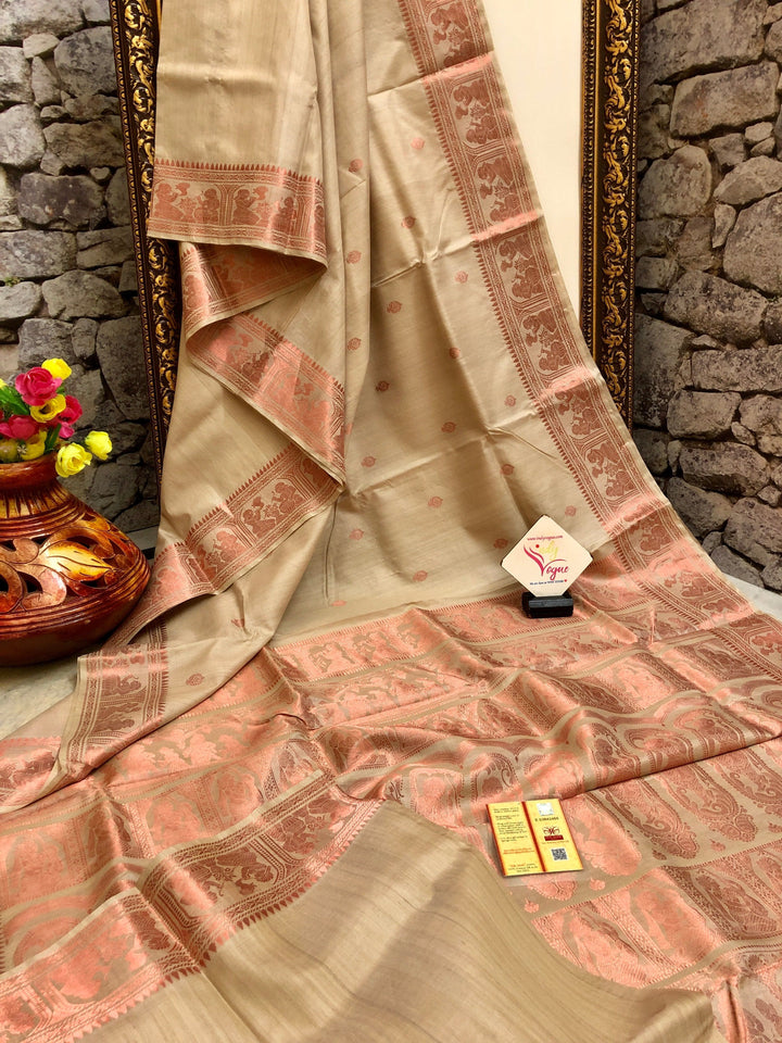 Natural Tussar Color Tussar Baluchari Silk Saree