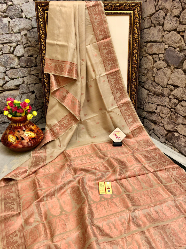 Natural Tussar Color Tussar Baluchari Silk Saree
