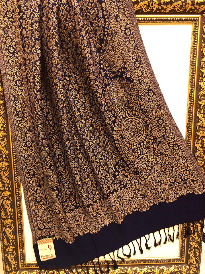 Navy Blue Color Pashmina Stole with Allover Weaving