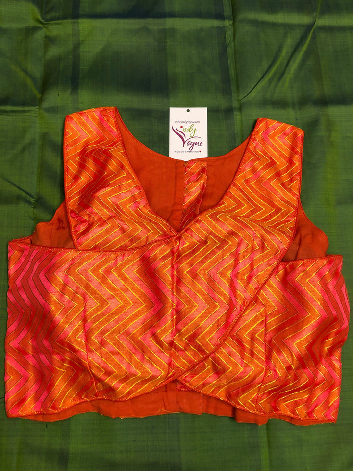 Orange Dual Tone Silk with Stripes Designer Padded Blouse