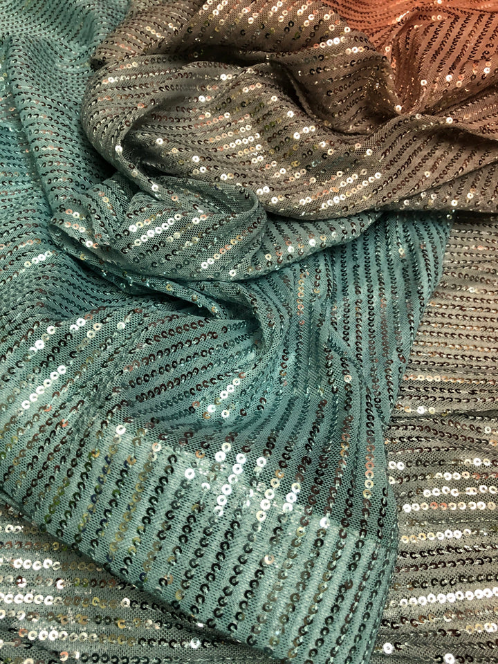 Peach and Sea Green Color Two Shade Designer Net Saree with Sequin Work