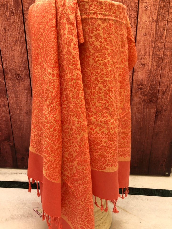 Peach Color pashmina Stole with Allover Weaving