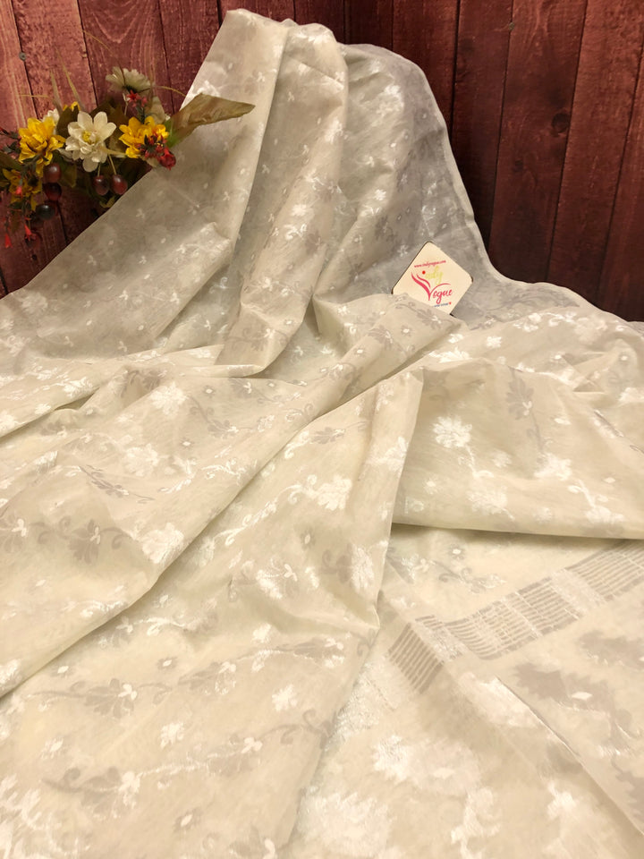 Pearl White Color Jamdani Saree