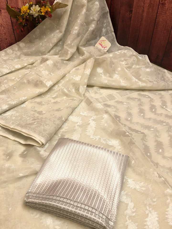 Pearl White Color Jamdani Saree