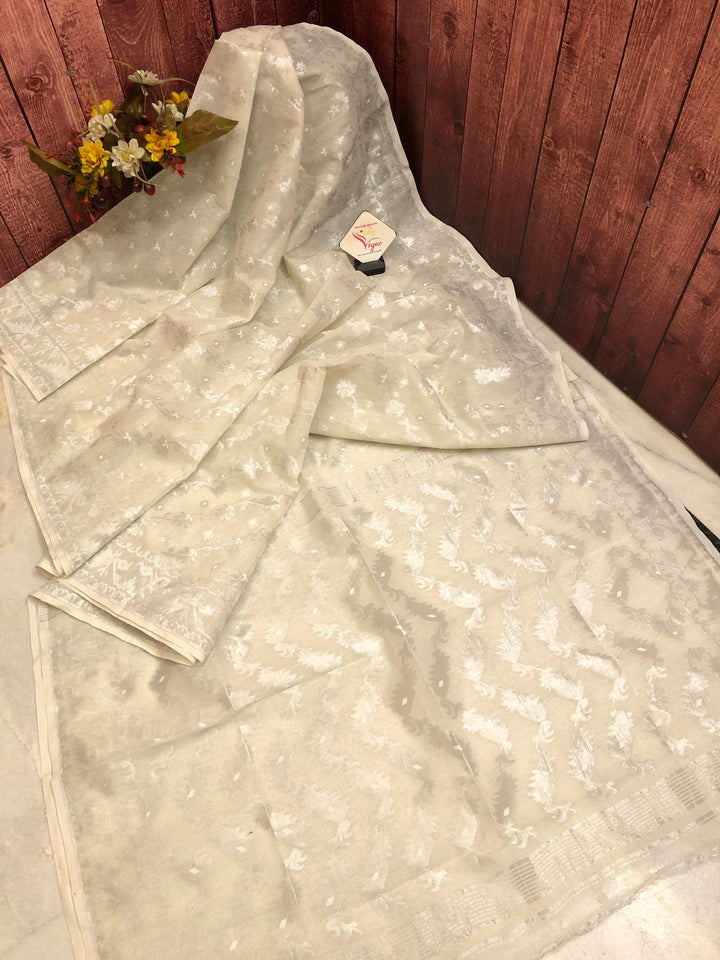 Pearl White Color Jamdani Saree