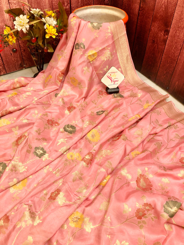 Pink Color Muga Banarasi with Allover Jaal Meenakari Zari Work
