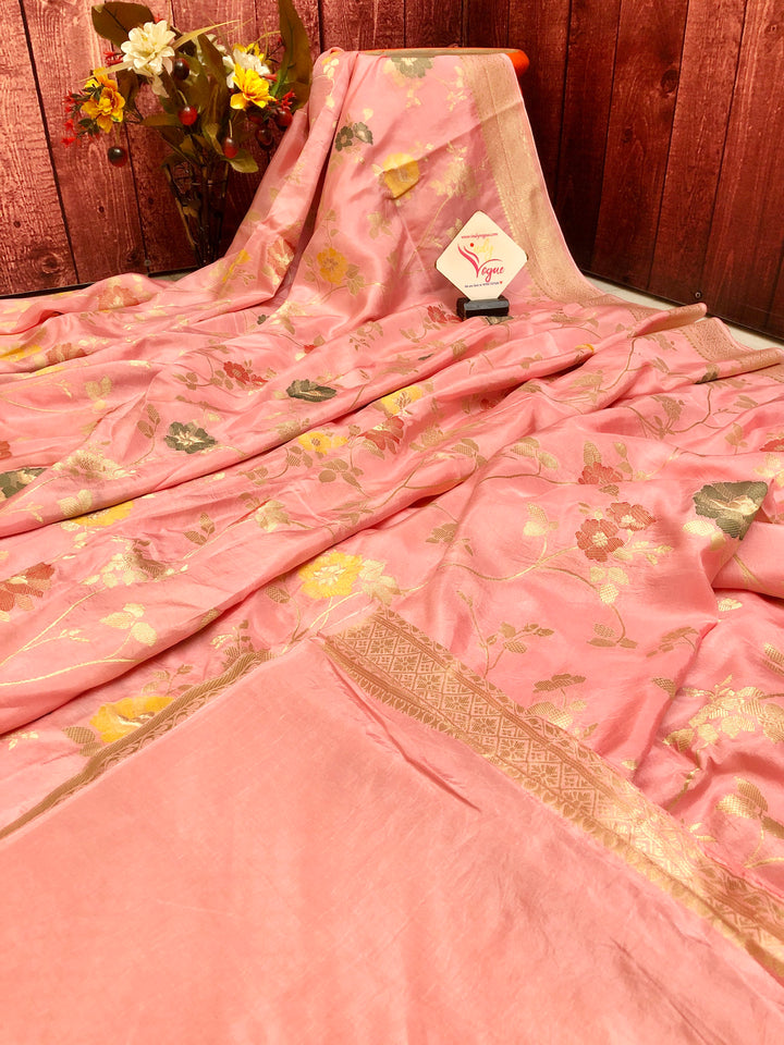 Pink Color Muga Banarasi with Allover Jaal Meenakari Zari Work